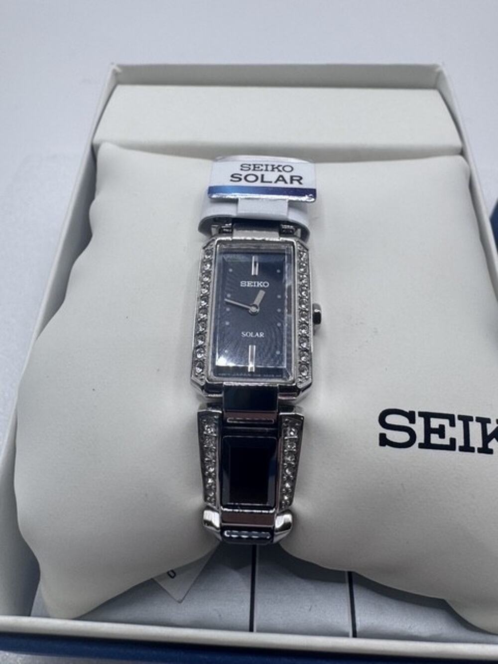 RARE SEIKO WOMEN’S SOLAR SWAROVSKI CRYSTALS BLACK DIAL WATCH SUP171